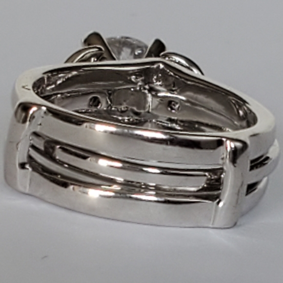 Silver Plated Wedding Band Ring Set Size 5 Cubic Zirconia 1.5 CWT - Picture 6 of 10